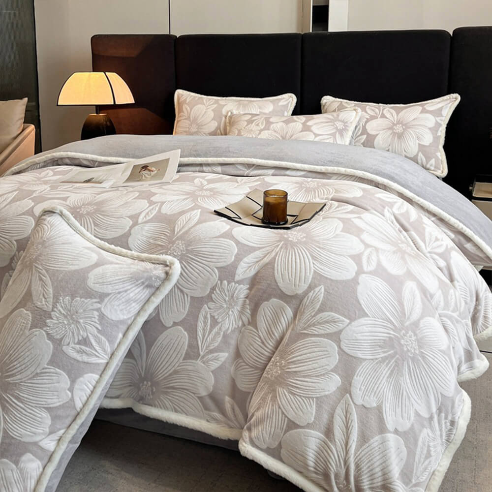 Elegant Floral Embossed Ultra-Soft Warm Bed Sheet Set