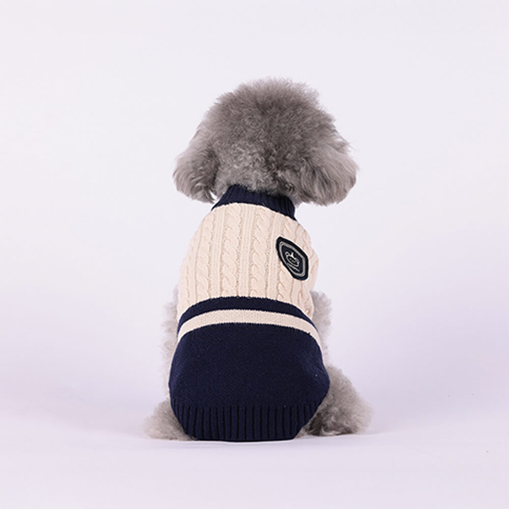 Elegant Preppy Bear Patch Warm Stretch Sleeveless Dog Sweater