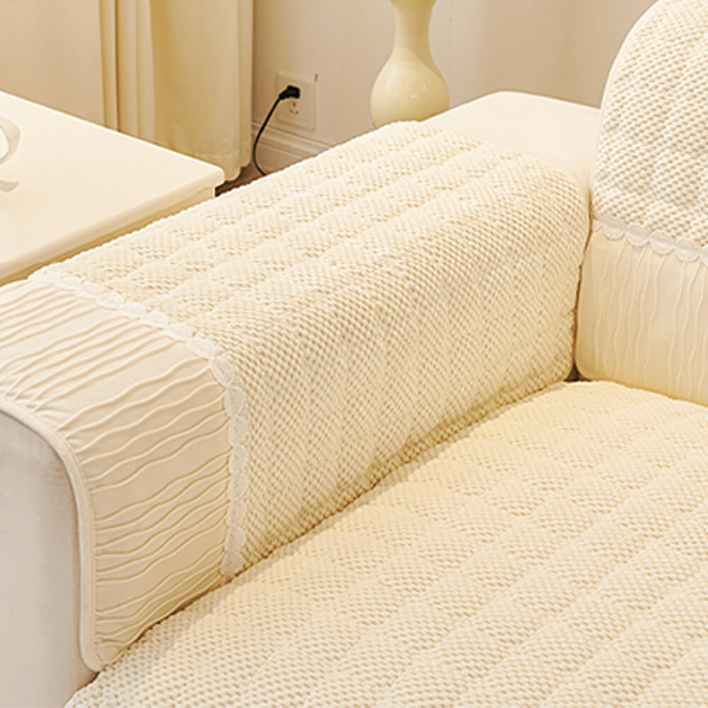 Elegant Soft Plush Grid Stitching Warmth Anti-Slip Couch Cover