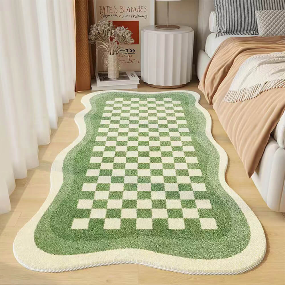 Faux Cashmere Checkerboard Cozy Bedside Carpet Irregular Shape Carpet