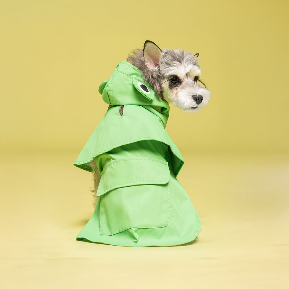 Poncho imperméable léger à capuche pour chien inspiré de la grenouille