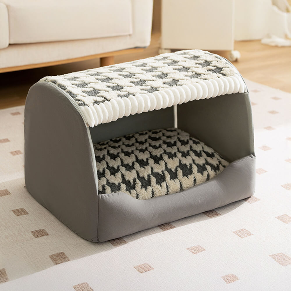 Houndstooth Detachable Washable Semi-Enclosed Large Dog Tent Bed