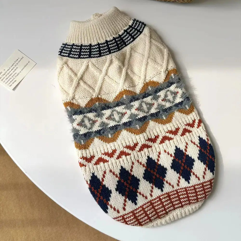 Knitted Fair Isle Diamond Dog Sweater