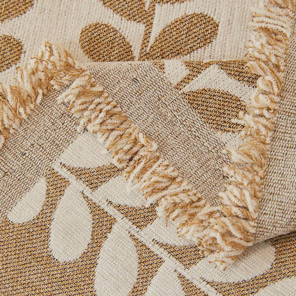 Leaf Stripe Chenille Fabric Fringe Decoration Couch Cover