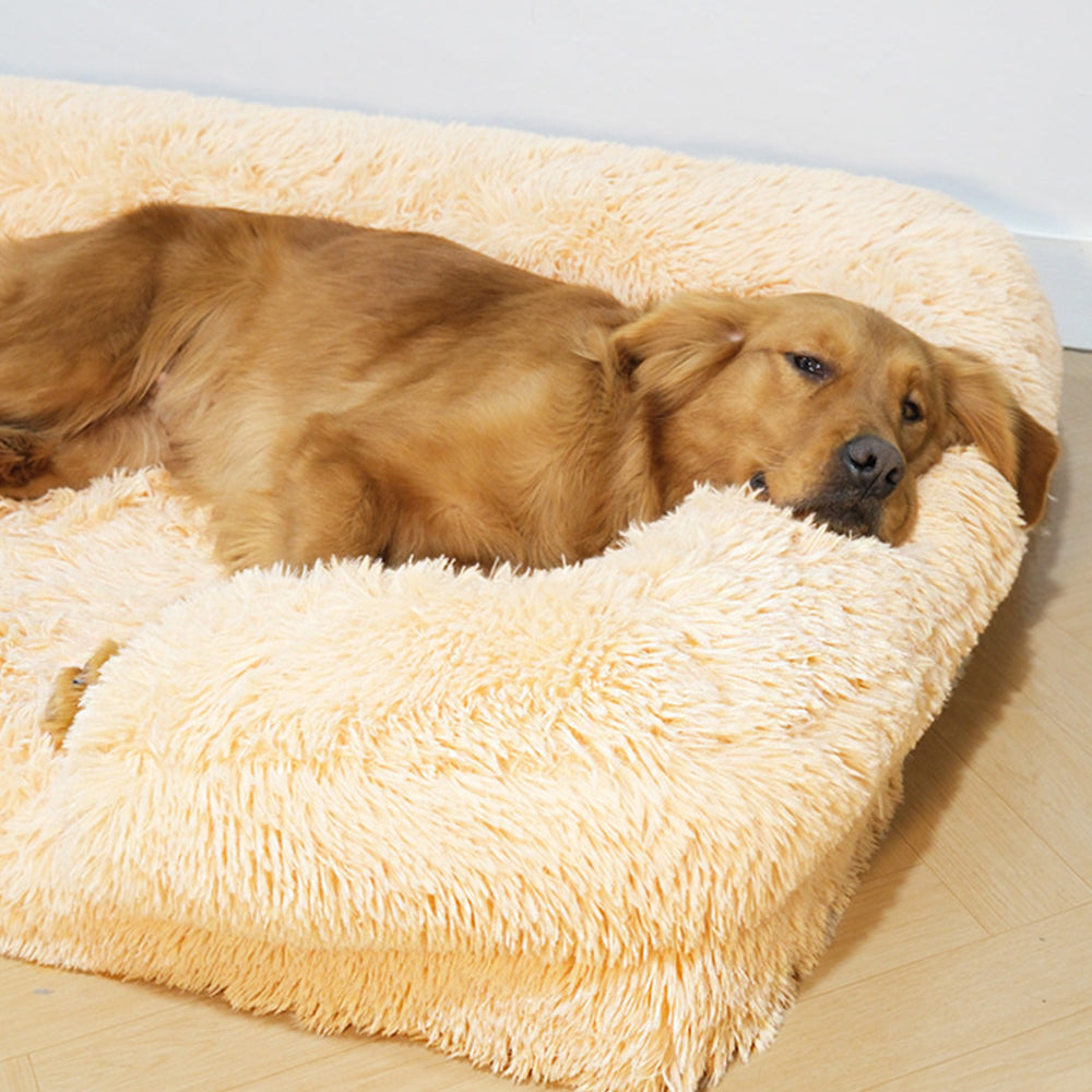 Felpa larga - Cama para perros con soporte envolvente cuadrado y sueño profundo