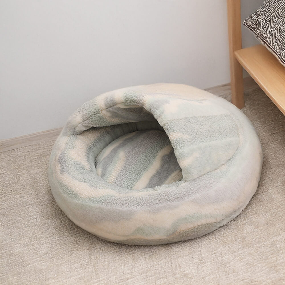 Luxury Marble  Striped Cozy Semi-Enclosed  Cave Dog & Cat Bed