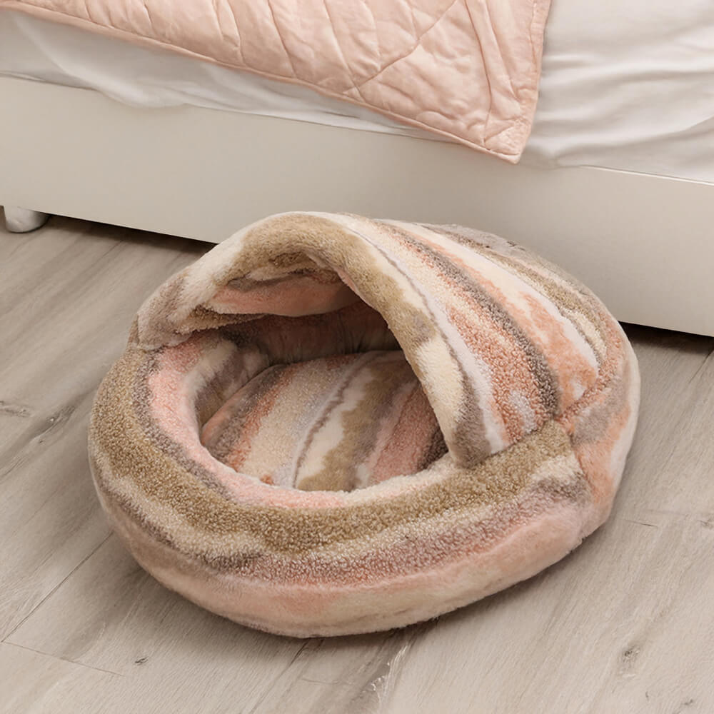 Luxury Marble  Striped Cozy Semi-Enclosed  Cave Dog & Cat Bed