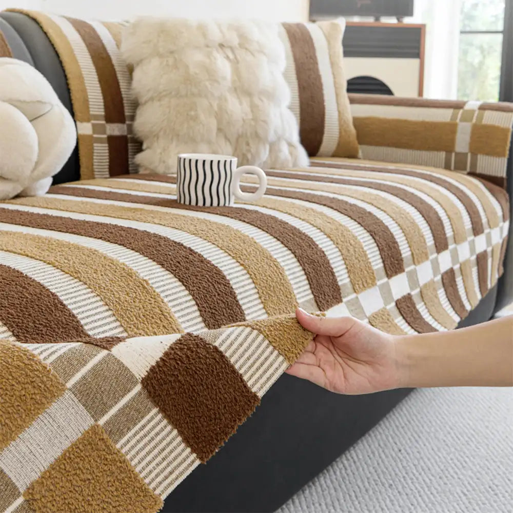 Mid-Century Modern Chenille Scratch-Resistant Furniture Protection Non-Slip Couch Cover