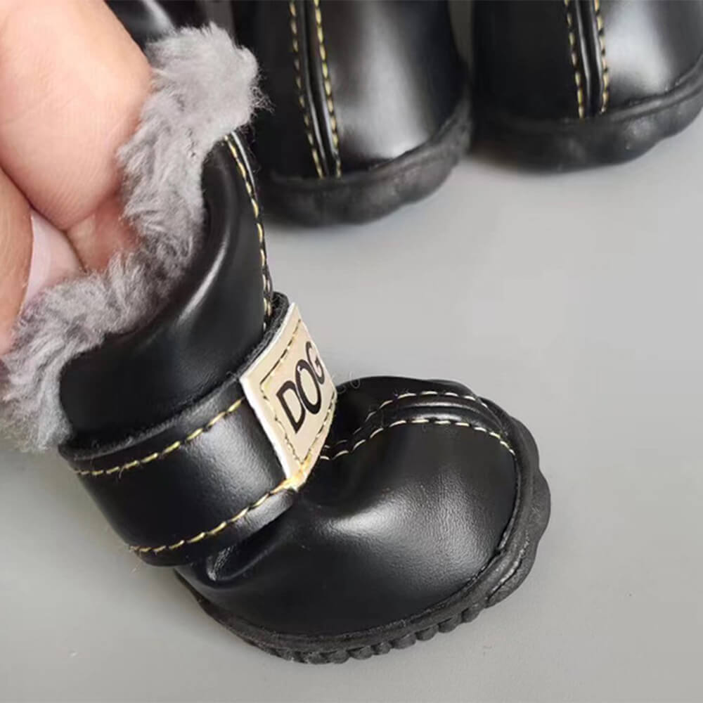 PU Leather Waterproof Anti-Slip Plush Lined Dog Boots