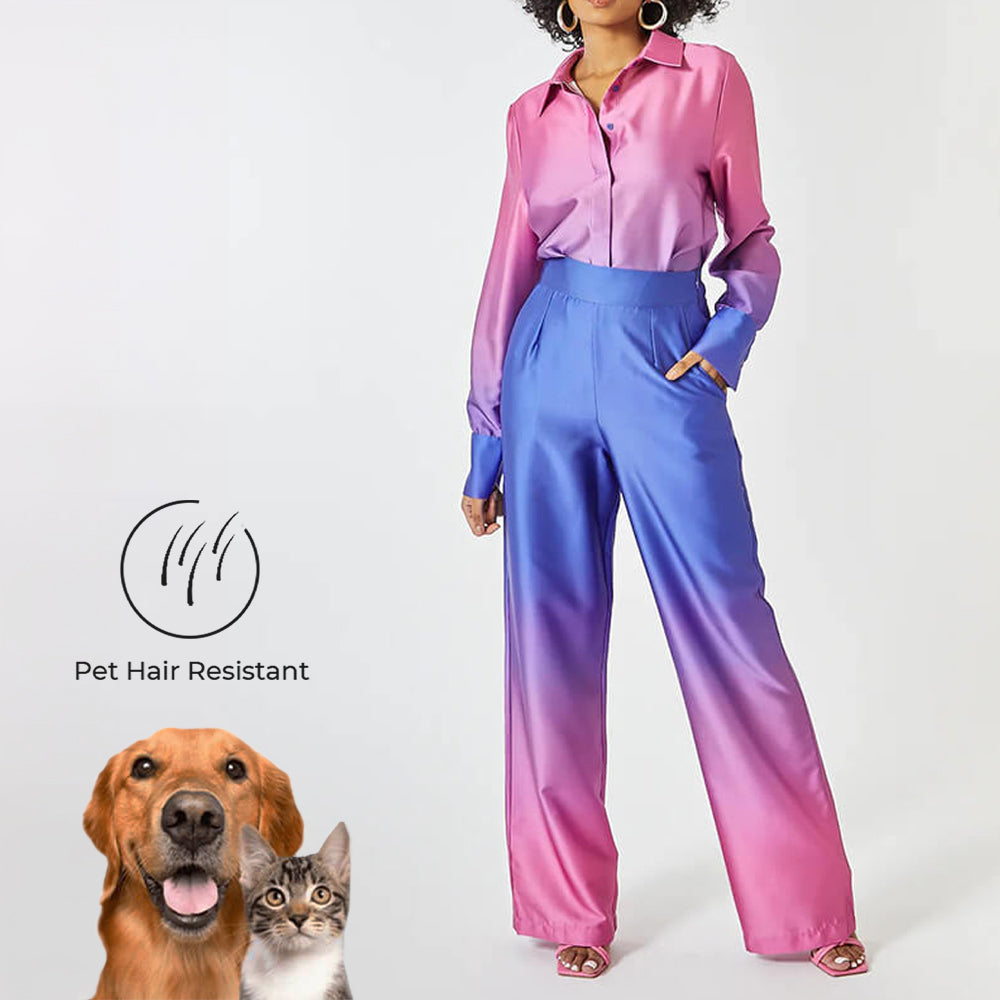 Conjunto de pantalones y camisa con botones degradados elegantes y resistentes al pelo de mascotas