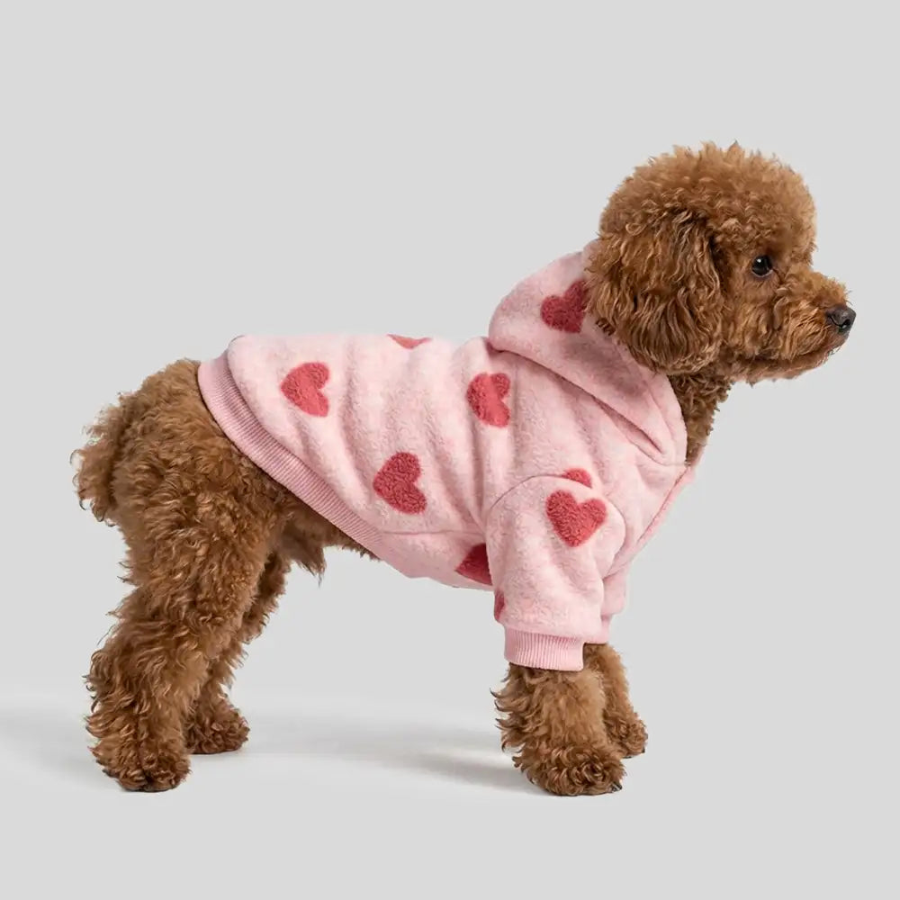 Pink Heart Print Hooded Long-Sleeve Dog Sweatshirt