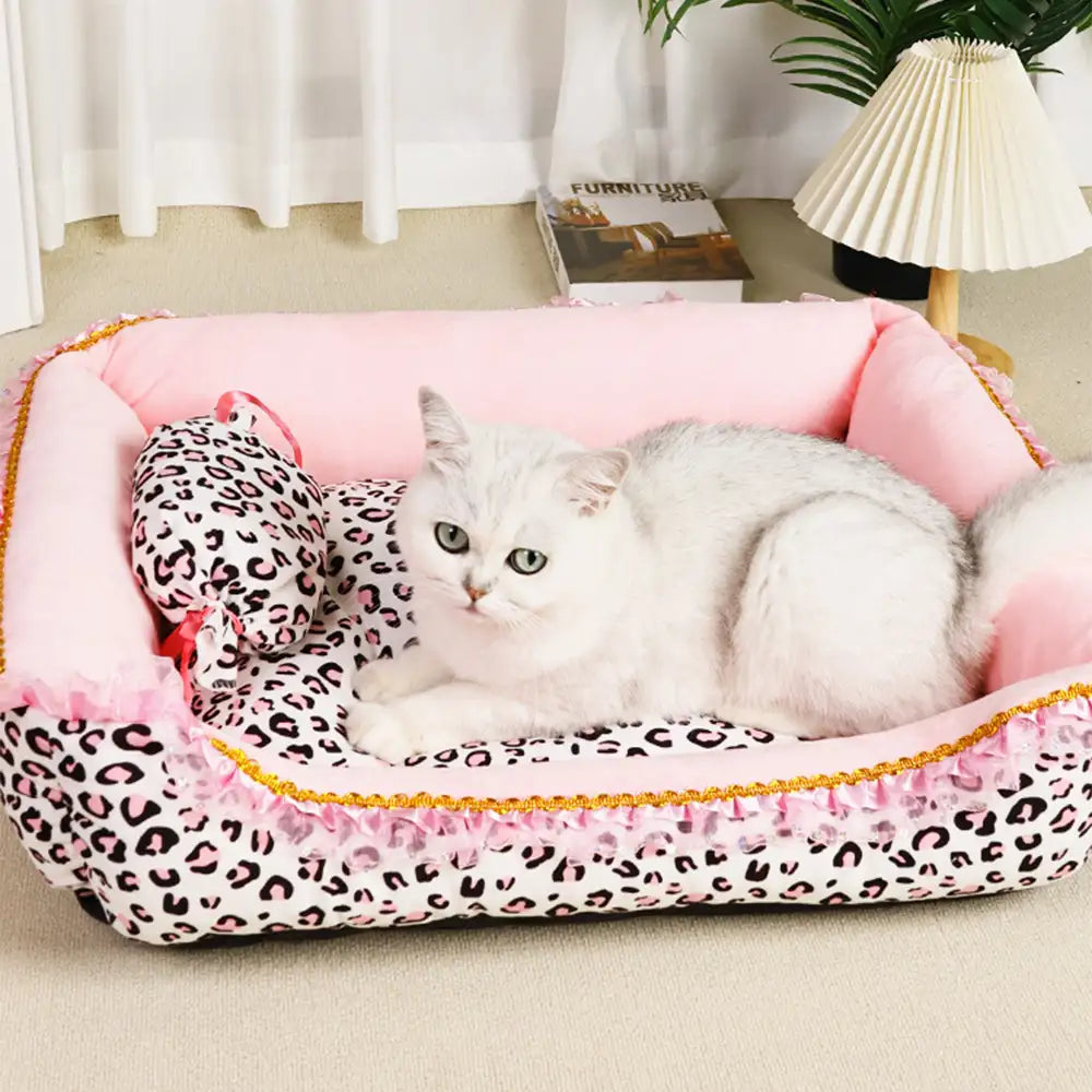 Pink Leopard Print Removable And Washable All-Season Princess Pet Bed