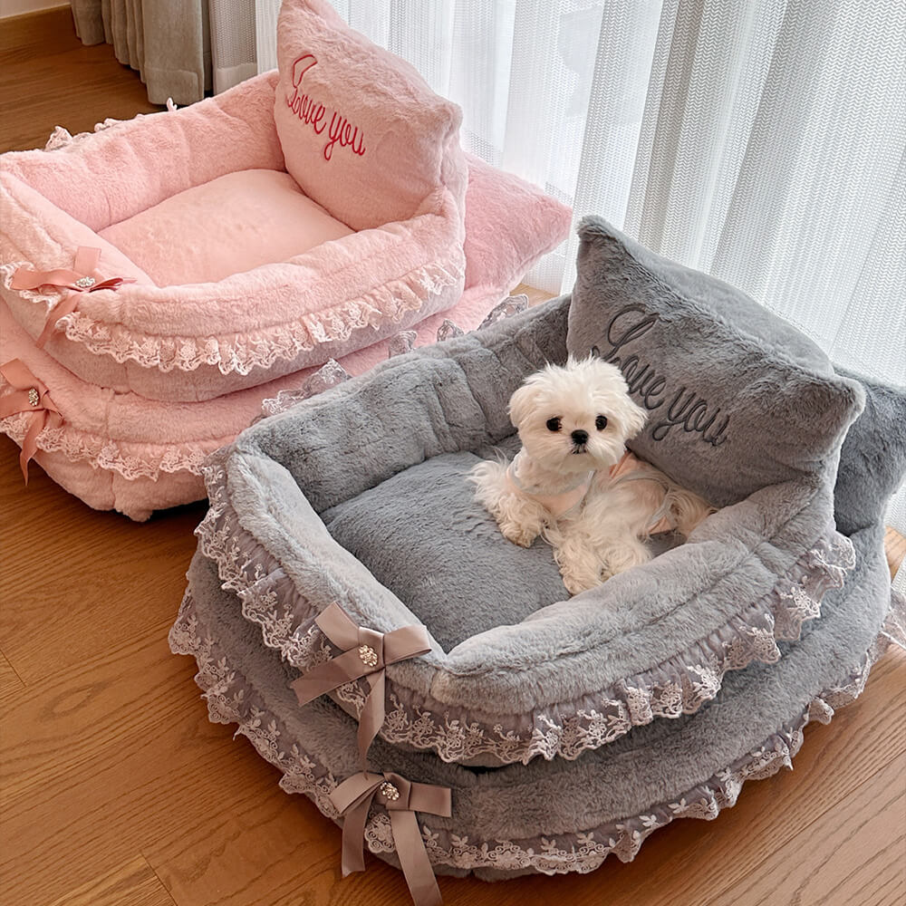 Pink Princess Bowknot Lace Luxury Cushion Soft Dog & Cat Bed