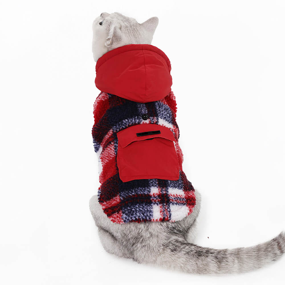 Plaid Fleece Hoodie Warm Dog & Cat Jacket with Pocket