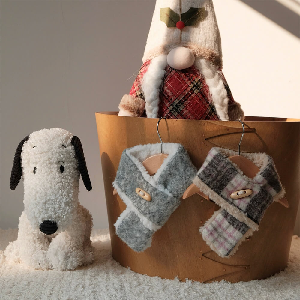 Plaid Polar Fleece Double-Sided Plush Dog Scarf