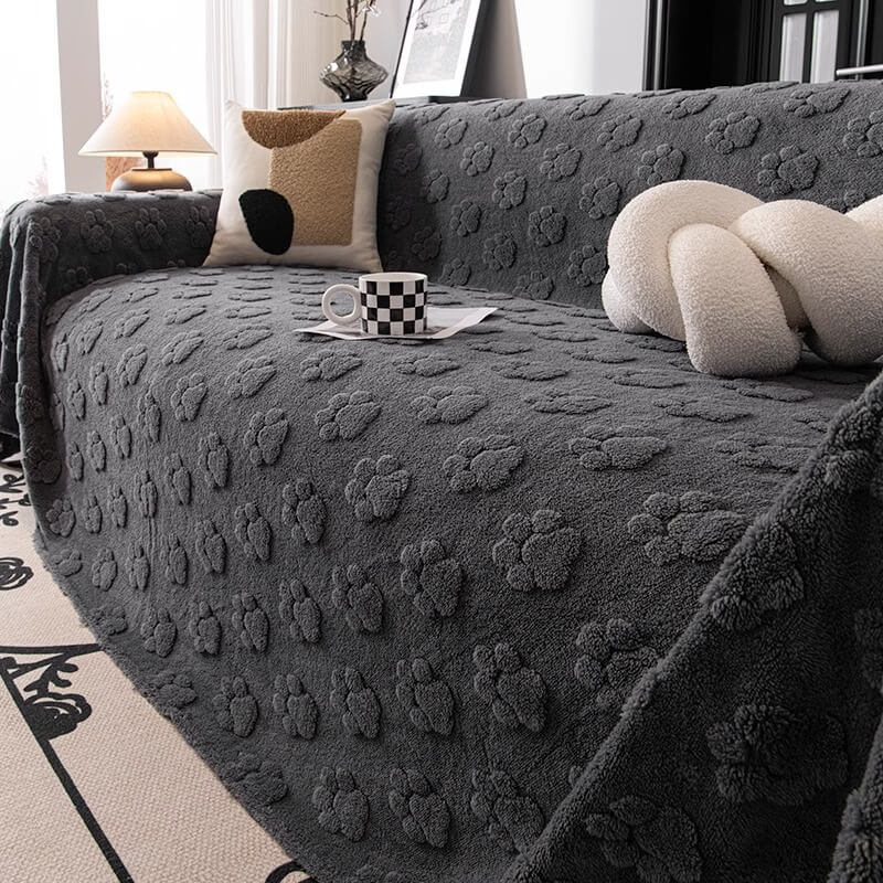 Plush Paw-Patterned Soft Sofa Protector Throw Couch Cover