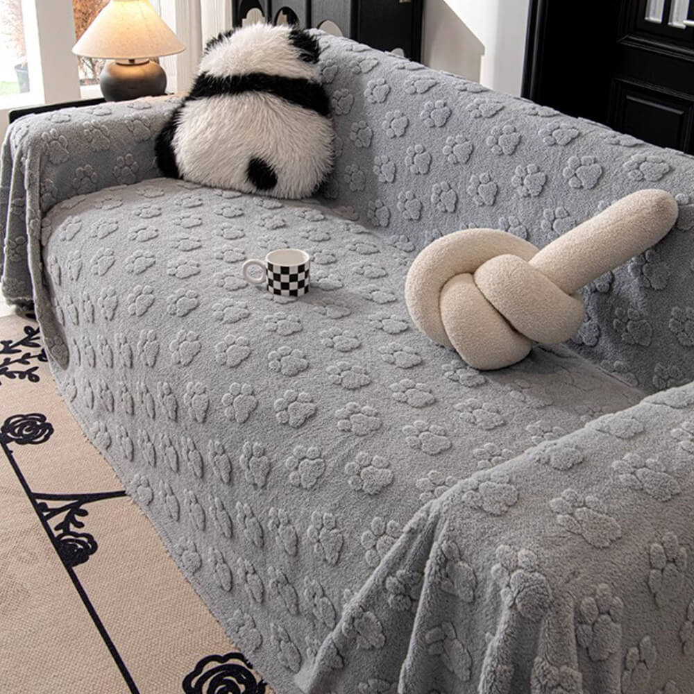 Plush Paw-Patterned Soft Sofa Protector Throw Couch Cover
