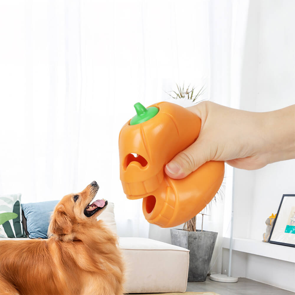 Juguete dispensador de golosinas para perros de calabaza, juguete interactivo para masticar