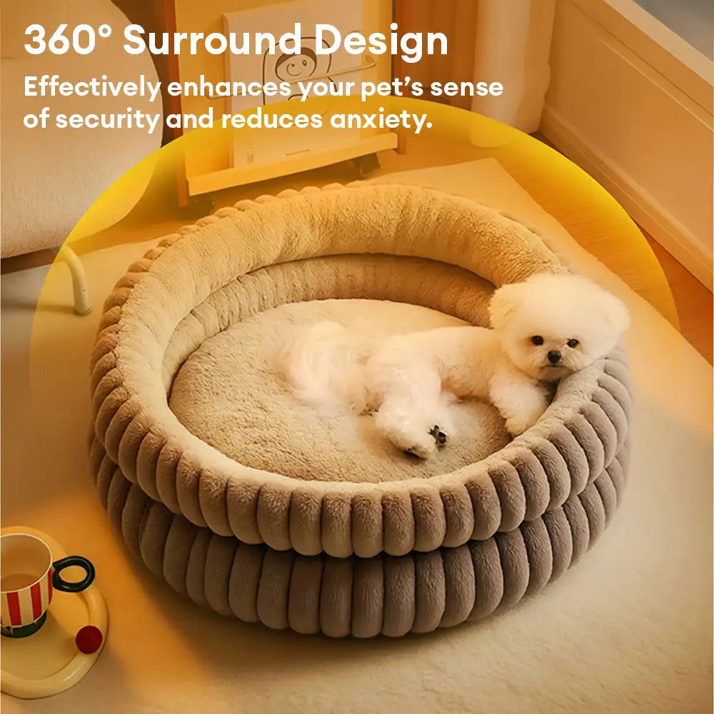 Round Plush Comfort Dog Bed With Raised Sides - Cuddling Bed