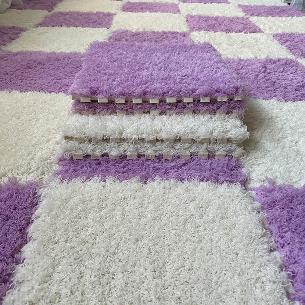 Shaggy Plush Washable Interlocking Home Area Rug Tiles