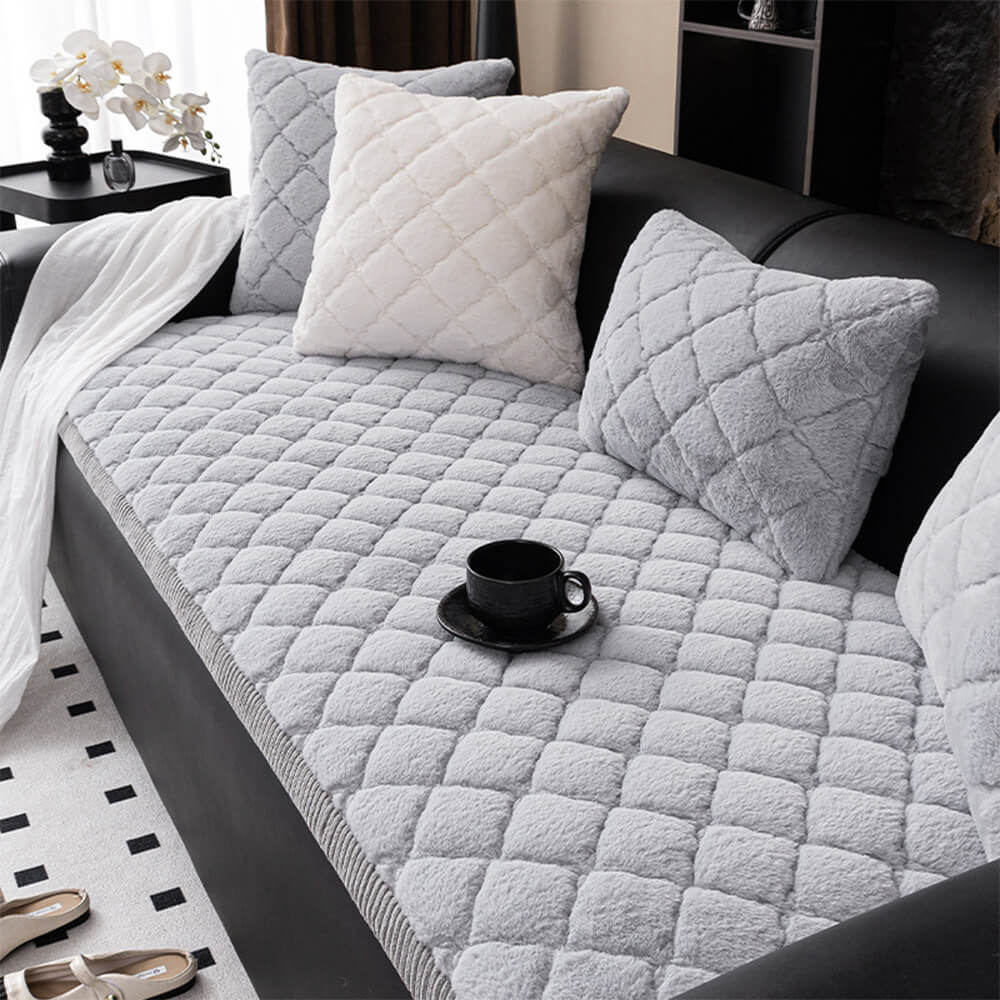 Soft Plush Diamond Quilted Anti-Slip Cushion Couch Cover