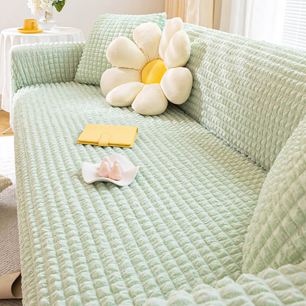 Square Bubble Seersucker Stretch Sofa Protector Magic Couch Cover