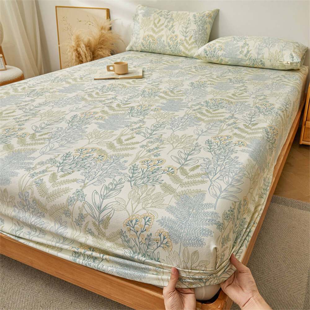 Tropical Rainforest Green Plant Cotton Fitted Sheet Mattress Cover