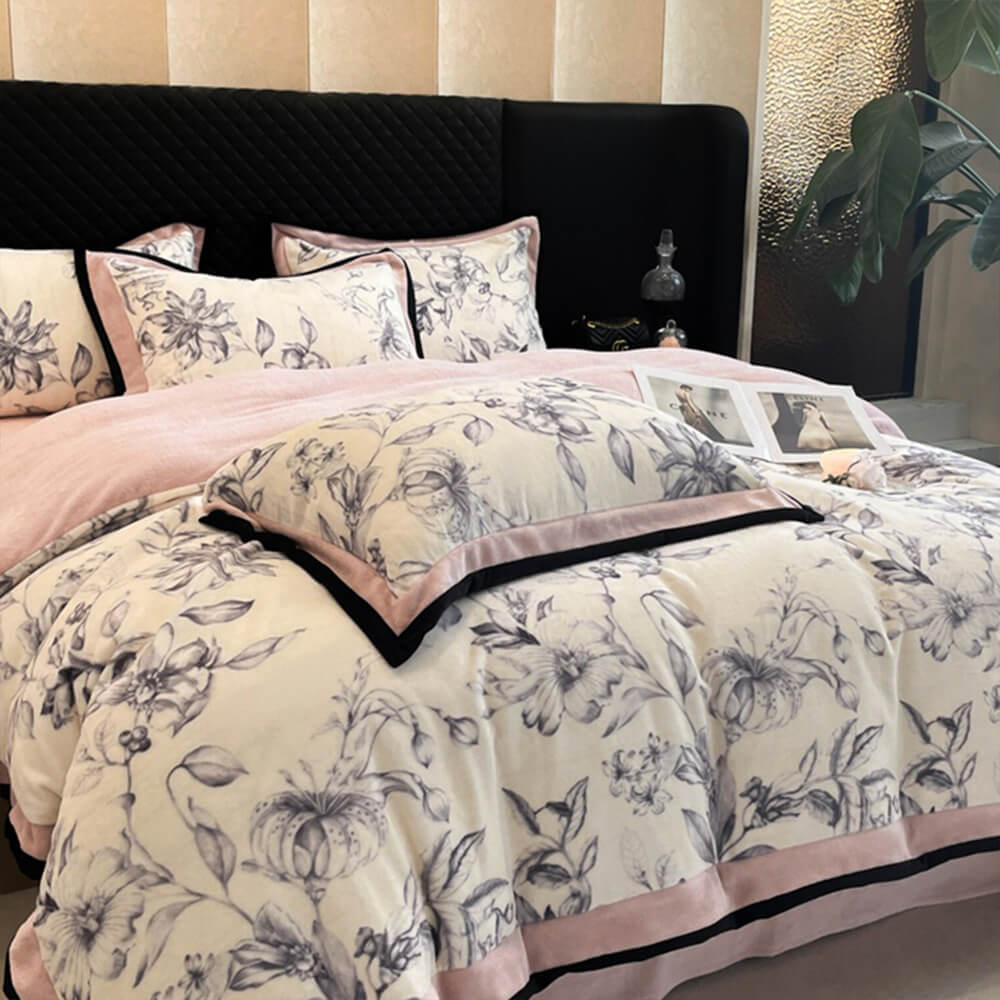 Ultra Soft Milk Velvet Non-Shedding Leaf Pattern Bed Sheet Set