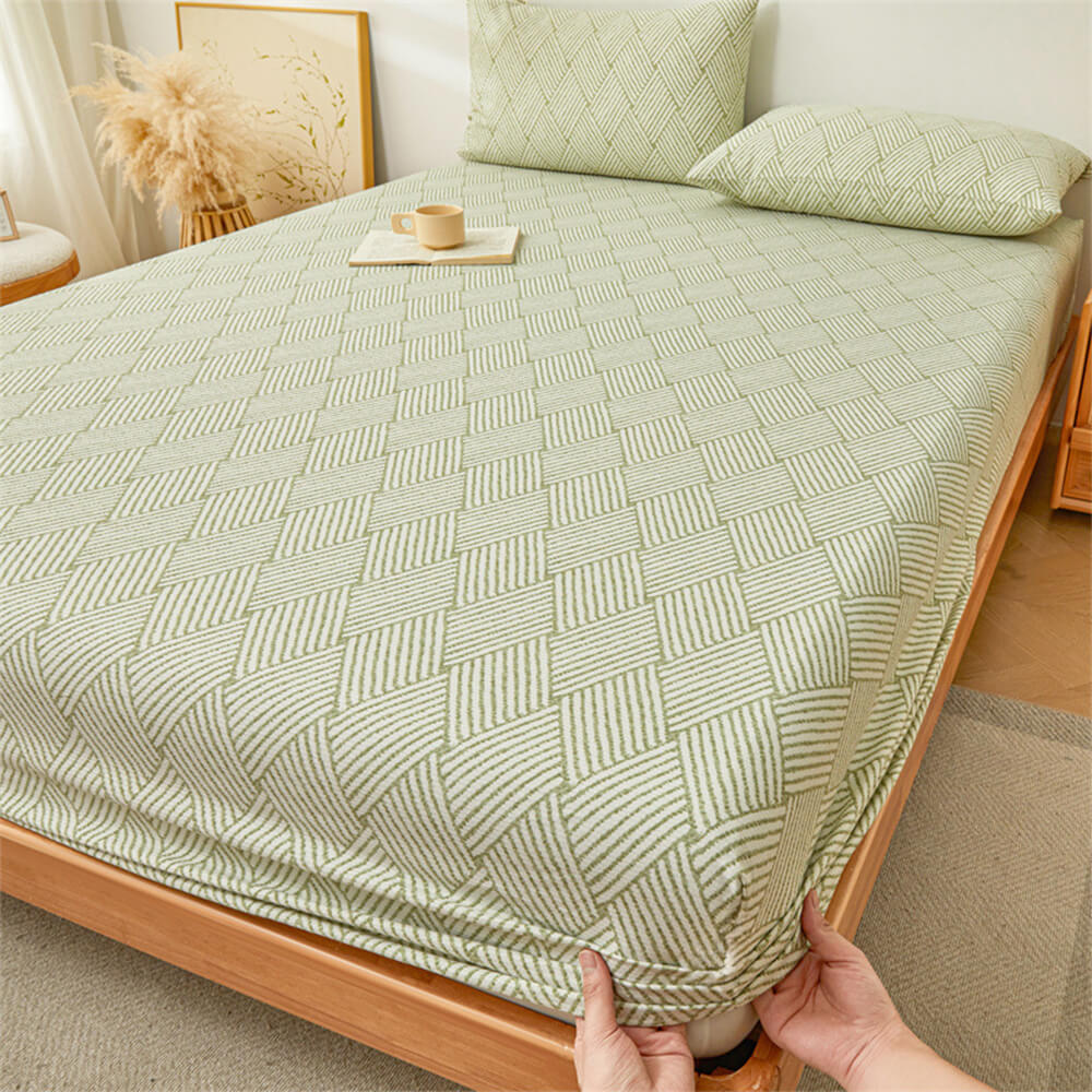 Vintage Textured Cotton Elastic Fitted Sheet Mattress Cover