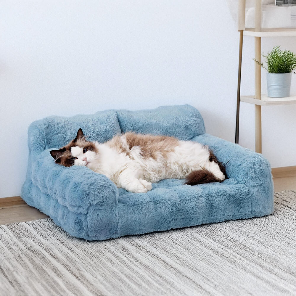 Wave Faux Rabbit Fur Backrest Ergonomic Dog & Cat Sofa Bed