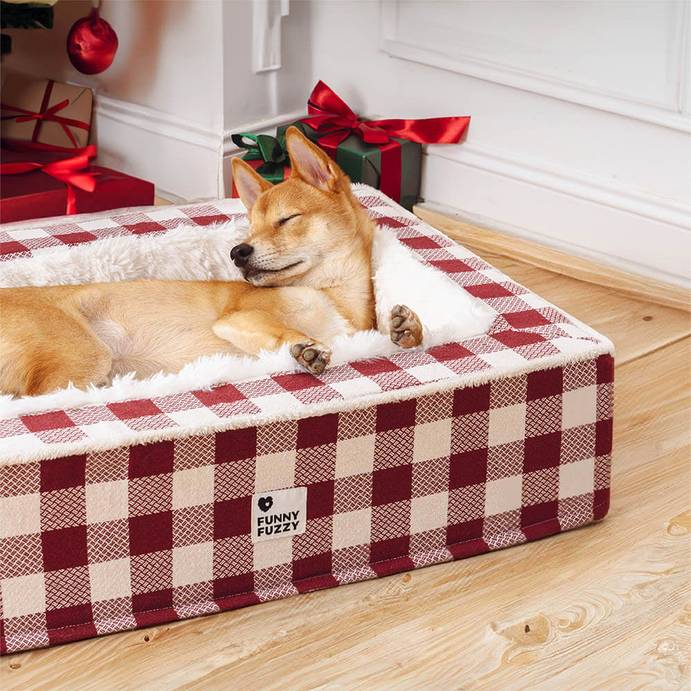 Lit apaisant anti-anxiété pour chien confortable en tartan classique festif