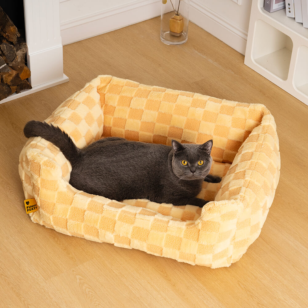 Fluffy Tufted Comfty Square Checkered Dog & Cat Bed