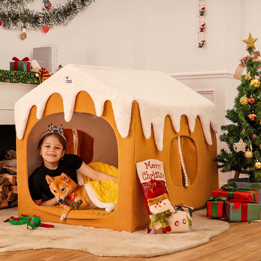 Maison de neige en pain d'épice, tente pour animaux de compagnie, grande maison détachable pour chien