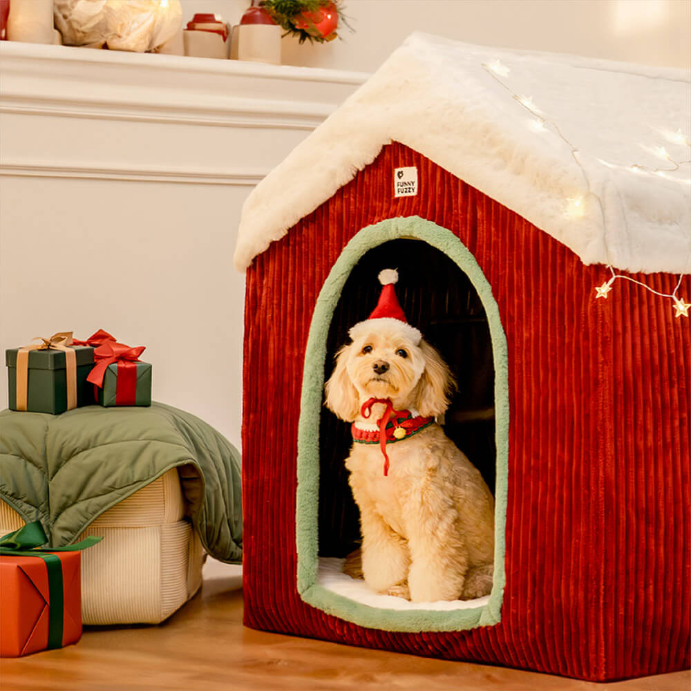 Casa de nieve de pan de jengibre, tienda para mascotas, casa para perros grande desmontable