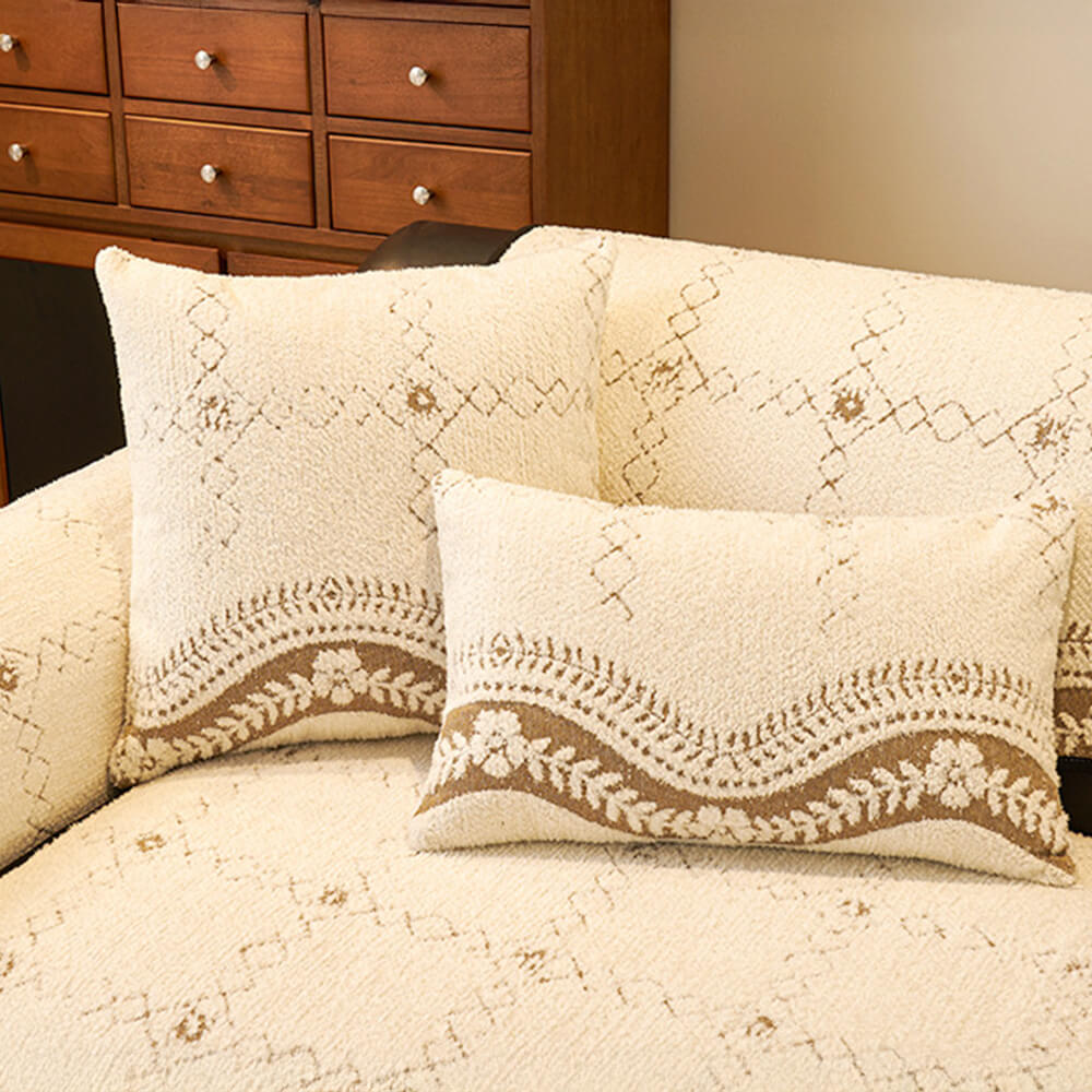 Wavy Pattern Anti-Scratch Plush Couch Cover