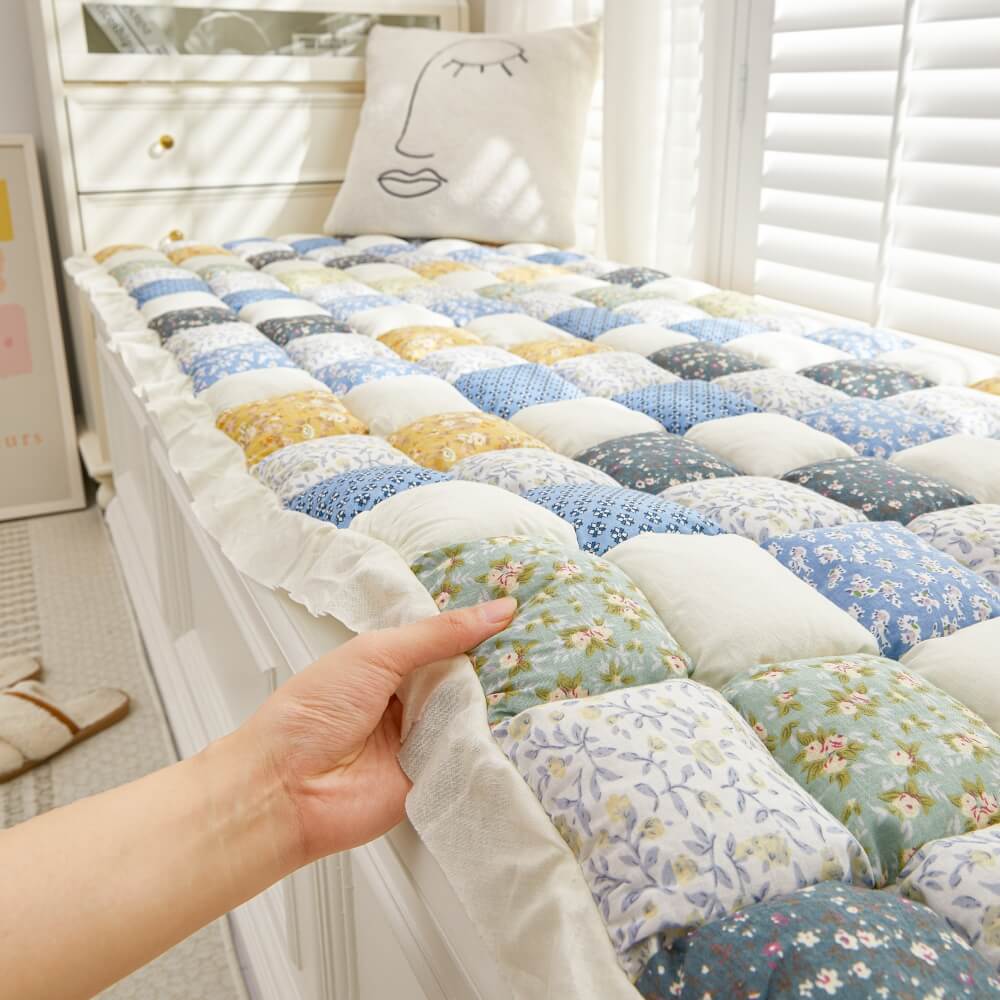 Handcrafted Cozy Patchwork Floral Puff Couch Cover