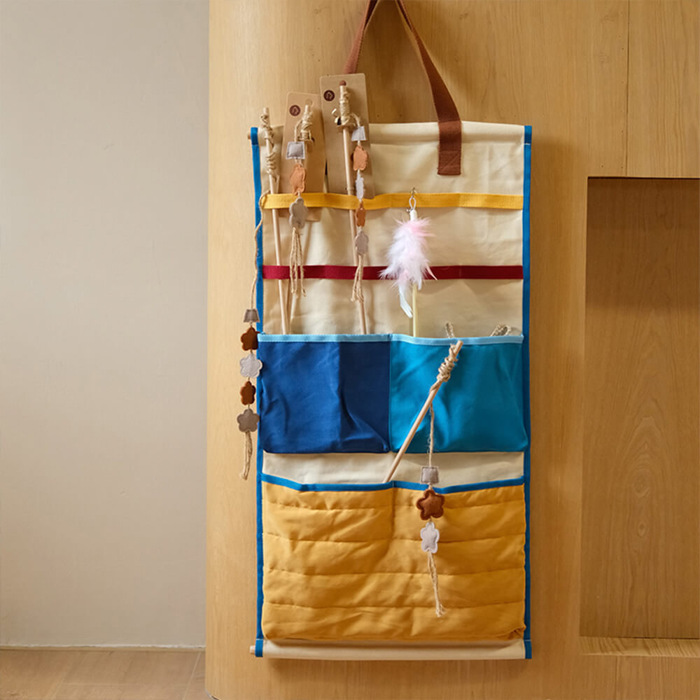 Wall-Mounted Multi-Pocket Cat Toy Storage Bag