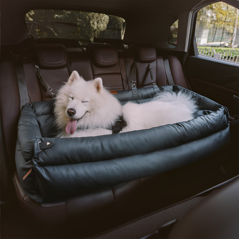 Lit rehausseur de luxe pour siège d'auto pour chien en similicuir - Urban Voyager