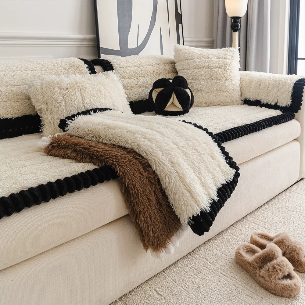 Luxury Fluffy Plush Thickened Comfortable Non-Slip Couch Cover