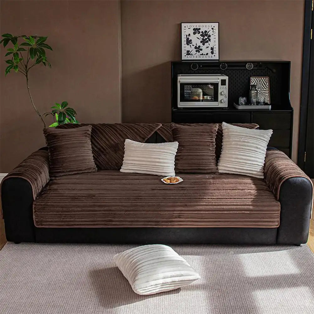 Modern Asymmetrical Stripes Soft Plush Non-Slip Couch Cover