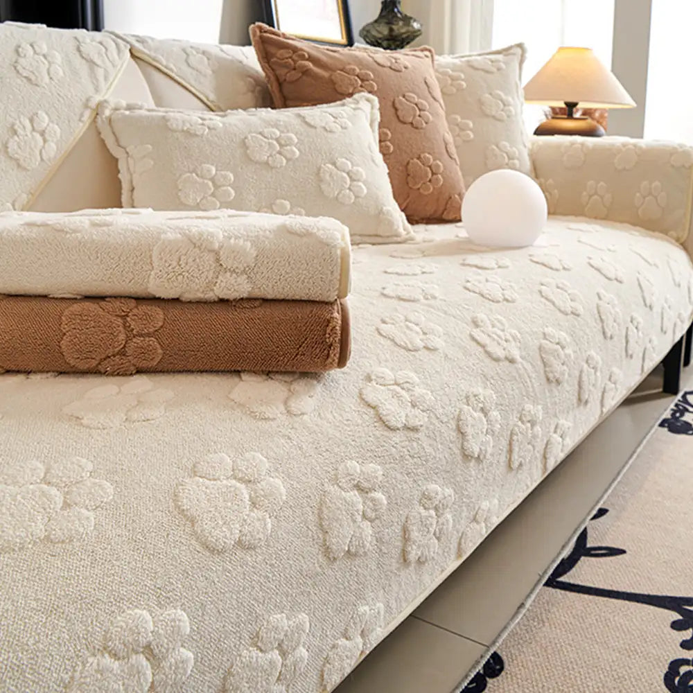 Paw Print Cute Plush Thick Sofa Decoration Non-slip Couch Cover