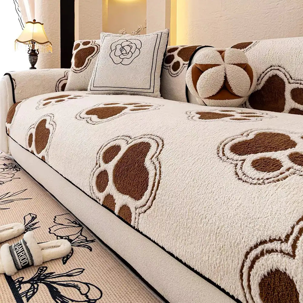 Paw Print Soft Polar Fleece Sofa Protector Non-slip Couch Cover