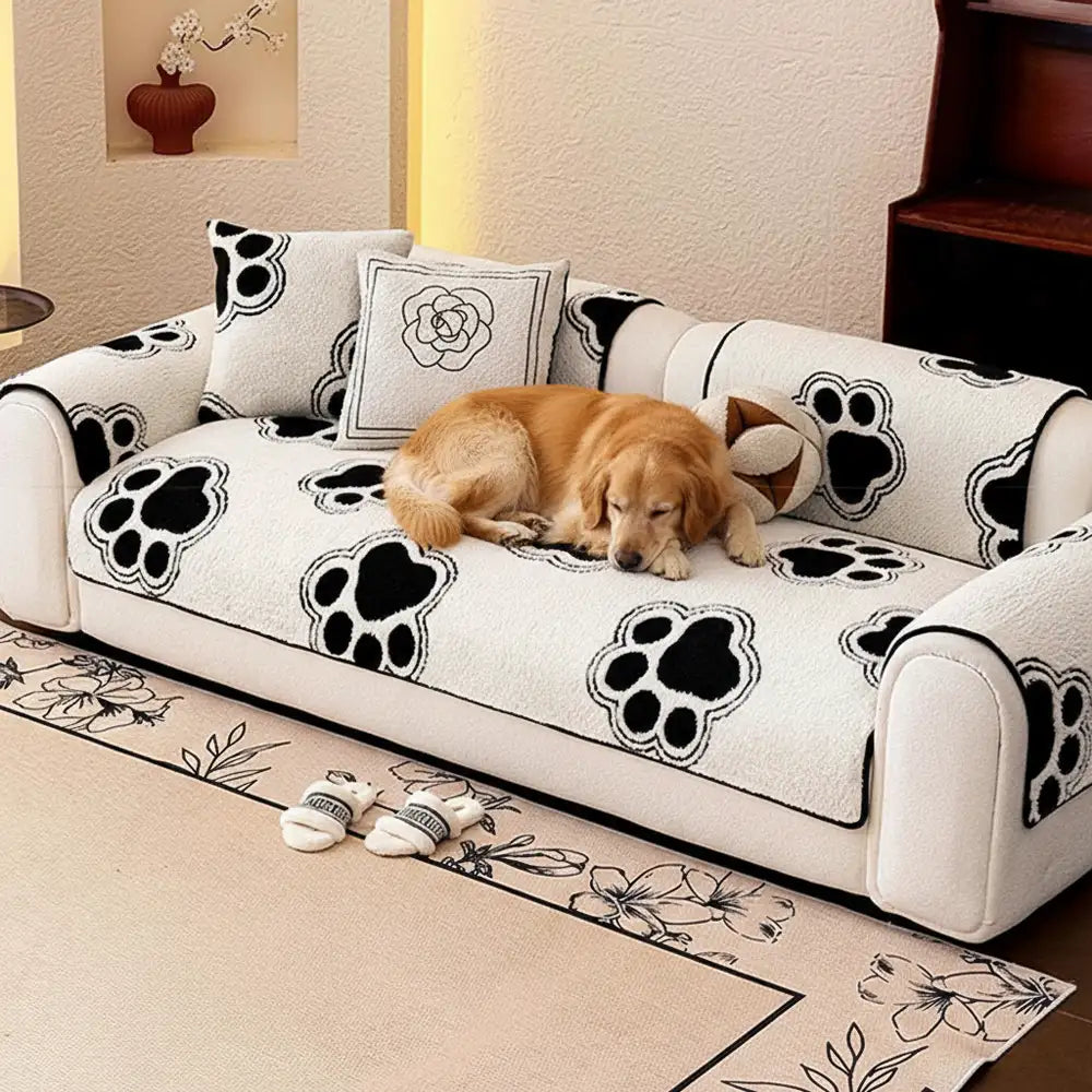 Paw Print Soft Polar Fleece Sofa Protector Non-slip Couch Cover