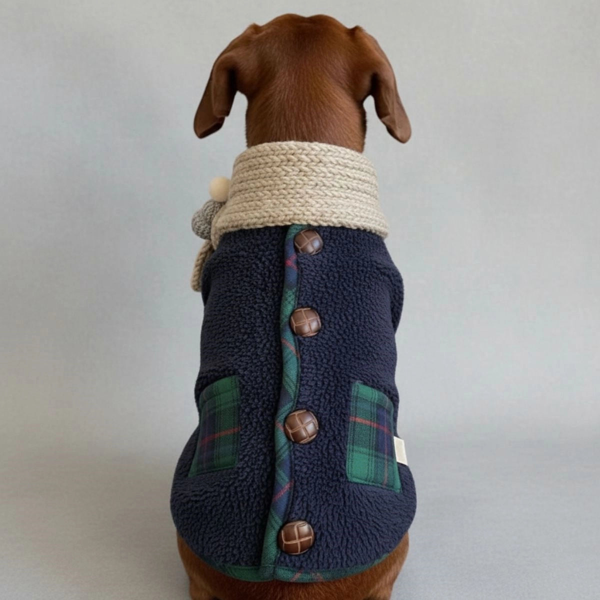 Plaid Winter Dog Jacket with Scarf – Festive and Cozy for the Holidays