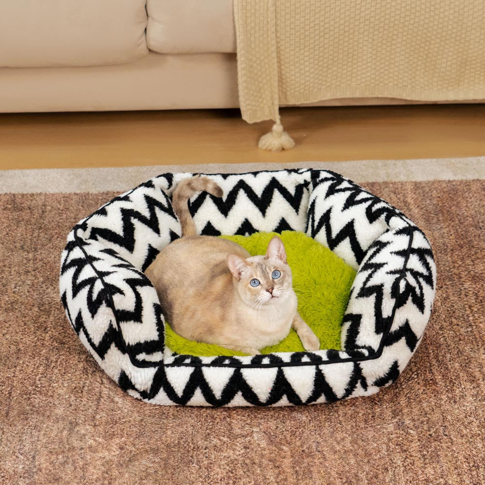 Plush Retreat Chevron Cat Bed-The Warm Hugger