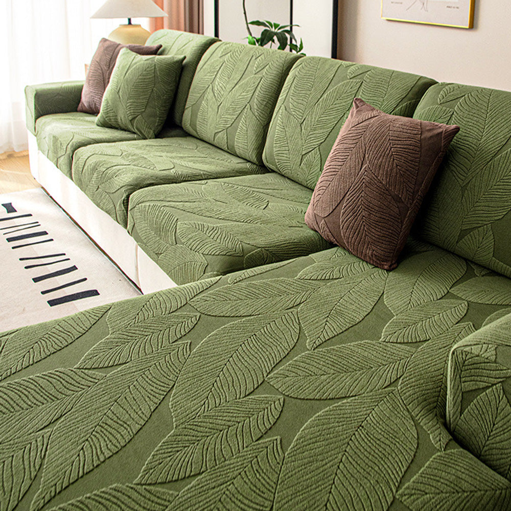 Modern Leaf Jacquard Waterproof Anti-Scratch Stretch Full Wrap Couch Cover