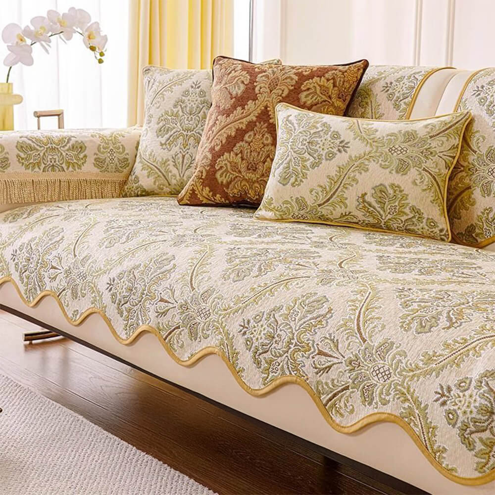 Luxury Chenille Floral Design Wave Edge Couch Cover