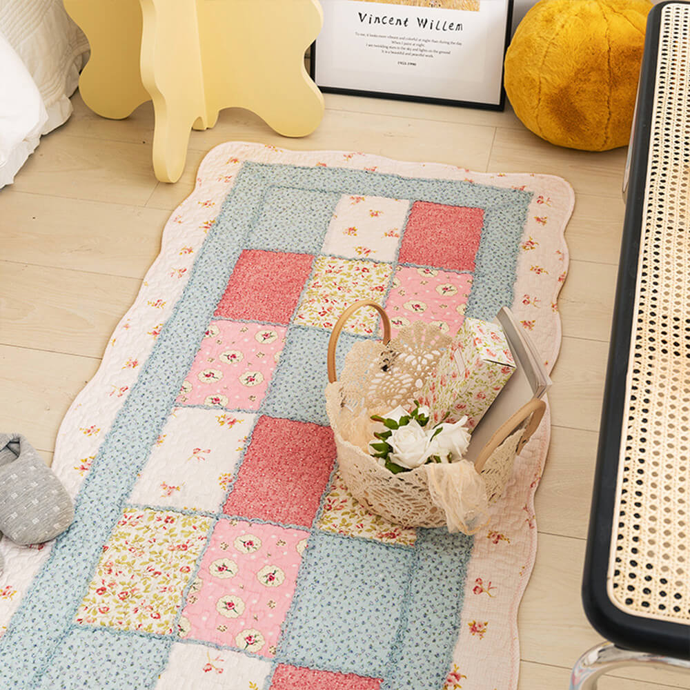 Country Floral Patchwork Non-Slip Soft Cotton Home Rug