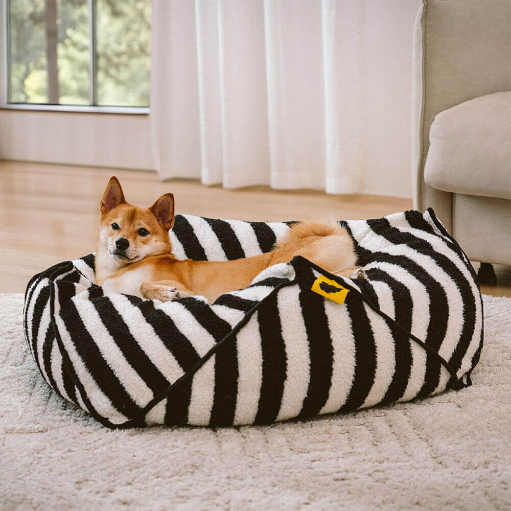 Trendy Striped Pattern Polygonal  Calming Bean Bag Dog Bed