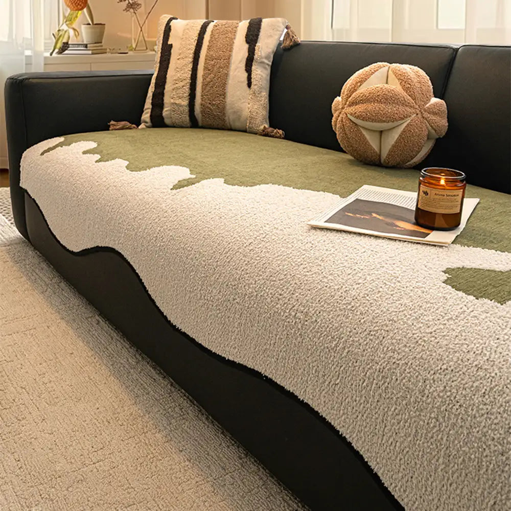 Stylish Irregular Contrast Chenille Scratch-Resistant Non-Slip Couch Cover